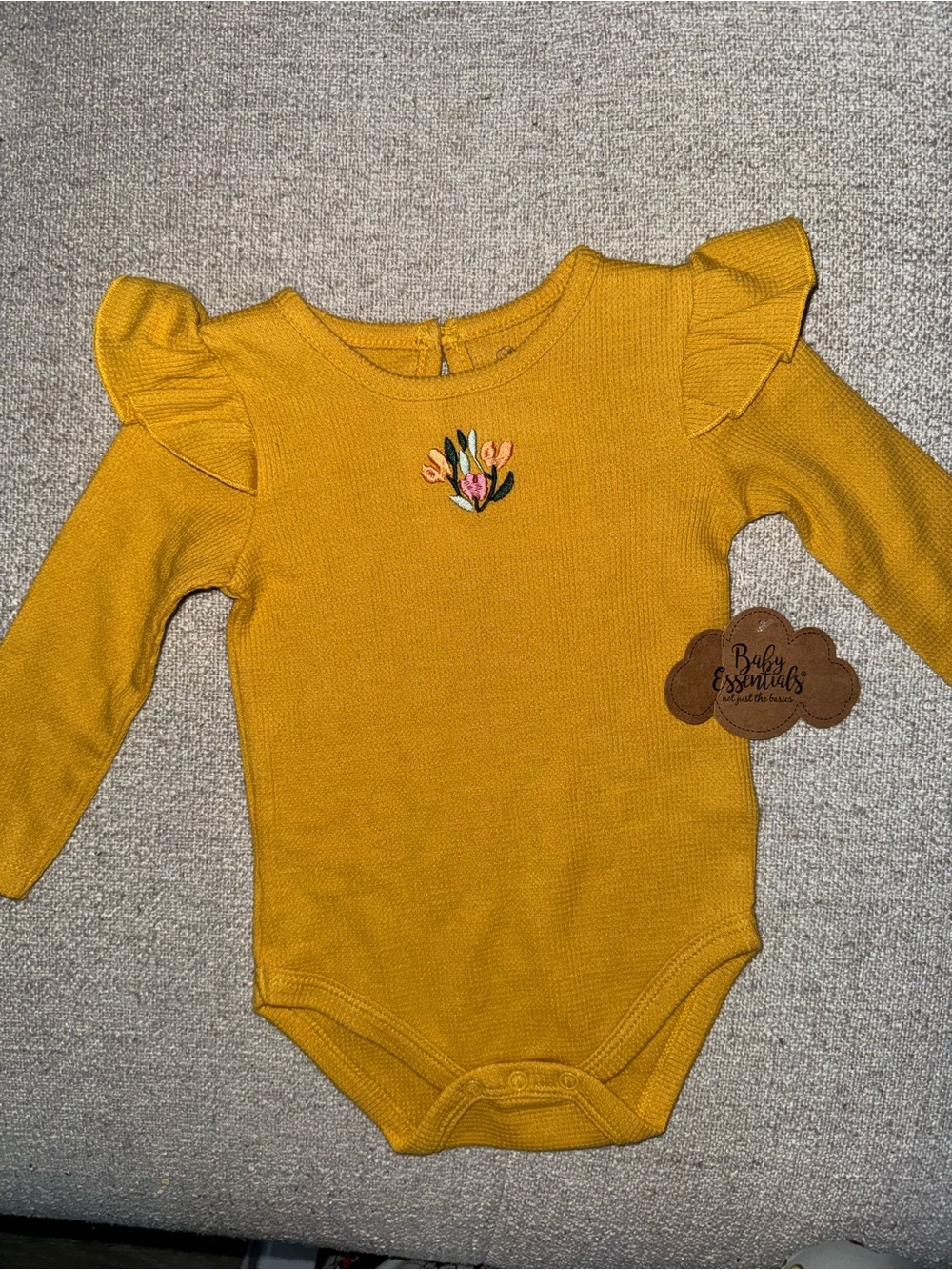 NWT Baby Essentials Mustard Yellow Ruffle-Sleeve Bodysuit